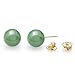 14K Yellow Gold Natural Green Jade Round Stud Earrings (10mm)
