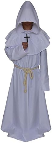 Honeyveil Medieval Monk Priest Robe Tunic Hooded Halloween Cosplay Costume