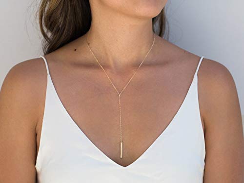 choice of all Long Lariat Y Pendant Necklace for Women Bar Pendant Necklace Jewelry (B:rose gold circle bar) - Thumbnail 4