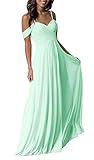 DianSheng Women's Long Chiffon A-line Beading Bridesmaid Dress Prom Gown Mint US6