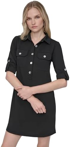 dkny women's long sleeve collared shift dress DKNY Women's Chiffon Pleated Tie Collar Shift Dress