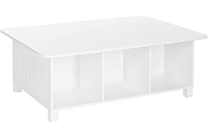 RiverRidge Kids Desk and Activity Table with 6 Storage Cubbies for Folding Bins - Art Craft or Train Table Design for Play Area Toy Organization - White