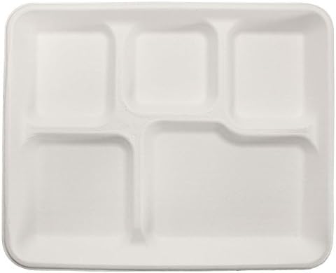Eco-friendly, Bento Style, Food Tray w/ 5 Separate Compartments for Hot/Cold Foods. Used for Dieting & Healthy Portion Control, Meal Planning and Kids Meals. Comes w/ 200 Durable Disposable Plates