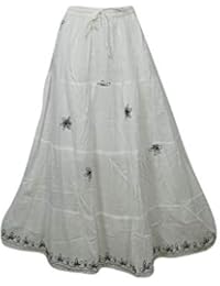 Women's White Maxi Skirt Cotton Gauze Gypsy Hippie Skirts M