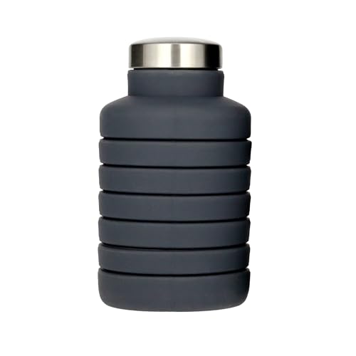 pandoo 700ml Collapsible Silicone Bottle - BPA Free, Leak Proof and Reusable - Lightweight Sports Water Bottle for Outdoor, Travel, Fitness - Black & Lilac (Black)