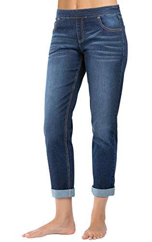 PajamaJeans Boyfriend Jeans for Women - Elastic Waist Jeans, Indigo Distress 3X