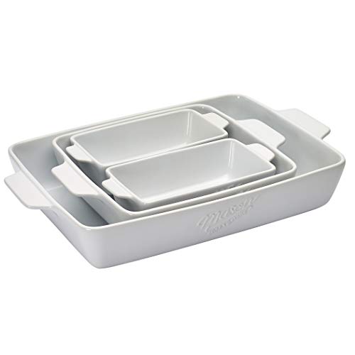 Mason Craft & More Ceramic Bakeware Collection- Rectangular, Square, Casserole, Lasagna, Baking, Roasting- 4 Piece White Ceramic Bakeware Set - Thumbnail 5