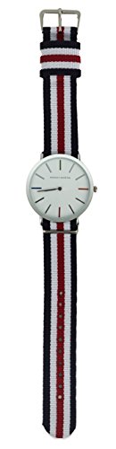 2017 Hannah Martin Mens/Boys Quartz Watch, Latest Collection Wrist Watch Sporty Analog Waterproof Watch, Multi-Colored Fabric Band with White Thin Dial