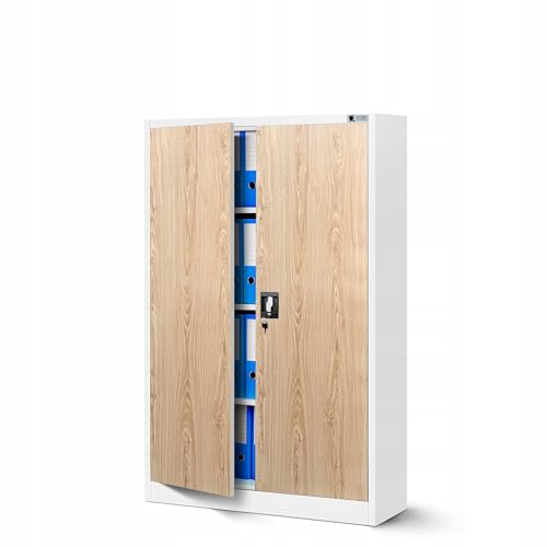 Jan Nowak Aktenschrank Metall abschließbar Metallschrank Büroschrank Werkzeugschrank 3 Fachböden Stahlblech Flügeltüren Pulverbeschichtung 140 cm x 90