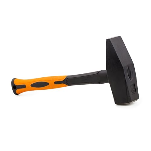 MIVOS Engineer's Hammer 2000g With 2K Fibreglass Handle - Forged Steel Head - Mounting Tool DIN 1041 - Black/Orange