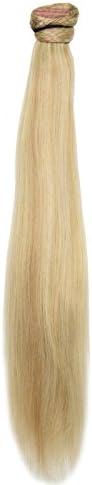Cojune Human Hair Velcro Wrap Around Ponytail Extensions 100g per Piece Straight 20" Long Hair Cendre Ash Blond Mix