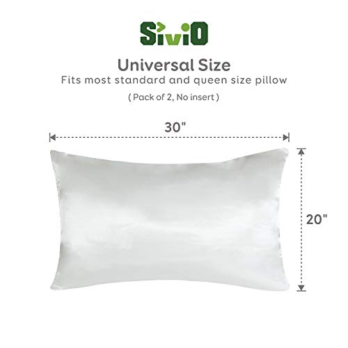 Sivio Satin Pillowcase for Hair and Skin, 2-Pack, Queen/Standard Size (20 x 30 inches), Slip Pillow Cases, Soft Satin Pillow Cover with Envelope Closure, Ivory White