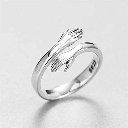 TONGHANG Women\'s 925 Sterling Silver Ring, Love Hugging Rings, Adjustable Open Ring for Women, Fashion Engagement Bands for Couples Wedding (Silver-A, Adjustable)