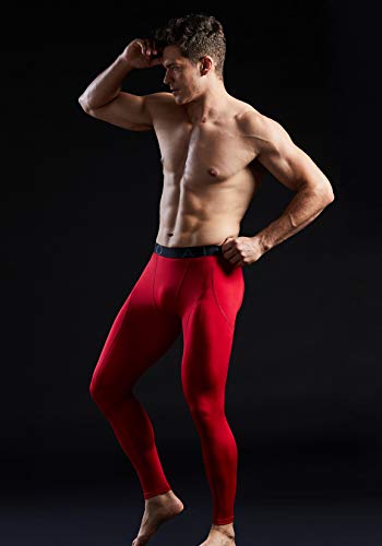 ATHLIO Men's Thermal Emboss PantsWintergear Compression Baselayer Sports Leggings, Active 3pack(lyp43) - Black/Charcoal/Red, Medium - Thumbnail 7
