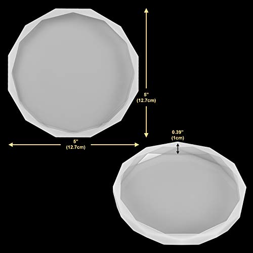 ZeMooon 4 Pack Coaster Molds for Resin Casting, Diamond Edge Round Mold, Epoxy Resin Silicone Large Tray Mold