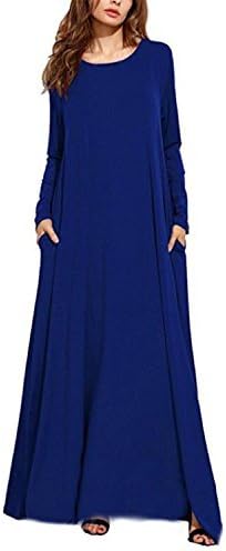 Women Maxi Dress Long Sleeve Floral Baggy Ball Gown Solid Pocket Party Long Dresses Kaftan