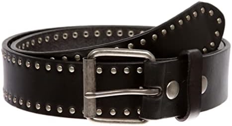 Beltiscool Silver Star Grommets Studded Leather Jean Belt, Black