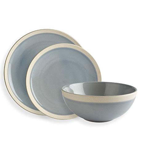 12 Piece Dinner Set, Fairmont & Main Elements Sky, Stoneware, Sky Blue with Unglazed Band, Dishwasher Microwave Oven Safe โ image 1