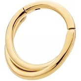 Pierced Owl 24Kt Gold PVD Titanium Double Hoop Criss Cross Hinged Segment Clicker Ring