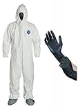 DuPont Disposable White Tyvek Coverall Suit with Protective Gloves w/ InPrimeTime Exclusive XXL