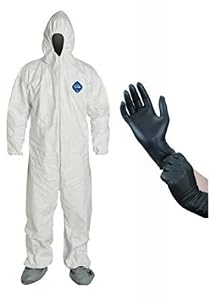 Image of DuPont Disposable White Tyvek Coverall Suit with Protective Gloves-XL