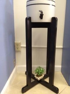 27 Black Solid Wood Floor Stand with Black Stripe Porcelain Crock and Black Faucet Spigot by PWH