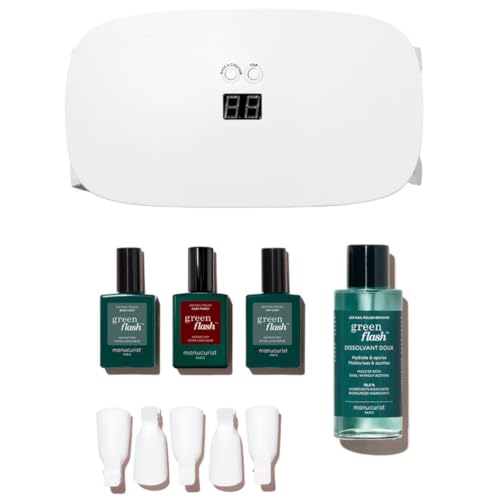 MANUCURIST - Green Flash Slim LED Gel Nail Polish Set - 24W LED Lamp - Vegan - Base Coat, Top Coat, Hortencia Polish, Remover, Nail Clips - UV lamps for Gel Nails - Nail Varnish - UV Nail Lamp