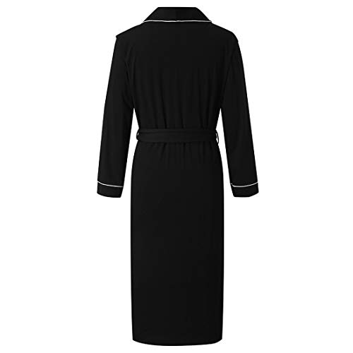 DaoAg Women Kimono Robes V-Neck Long Sleeve Long Bathrobe Soft Sleepwear Loungewear 2019 (Black, M) - Thumbnail 2