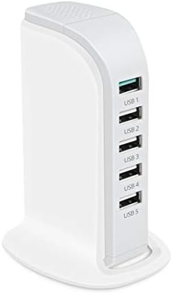30W 5-Port USB Desktop Charger Multi-Port Intelligent Charging Station with Rubber Coating Finish Body for iPhone 6s Plus, iPad Air, Samsung Galaxy S6 Edge, Bluetooth Speaker