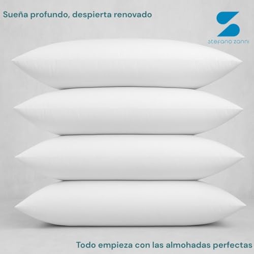 STEFANO ZANNI Almohada 4 Pack Microfibra + Fundas de Regalo – Densidad Media para Mejor Soporte, Descanso de Calidad, Tela Fresca, Suave e Hipoalergénica, Estilo Hotelero. King Size