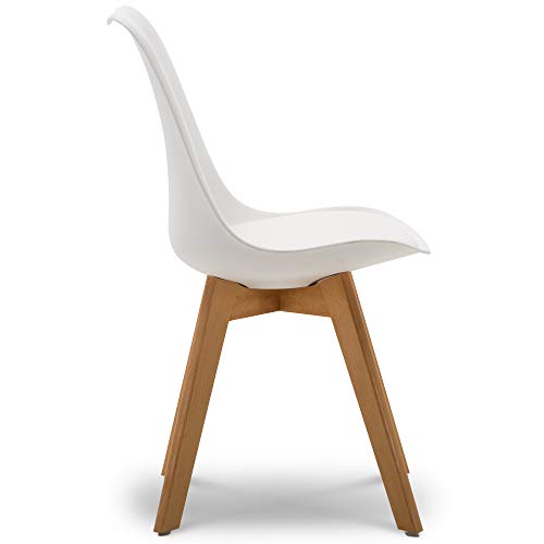 Dining Chair Set of 4, Modern Style Side Chairs Mid Century Modern Kitchen Chairs, Lounge Leather Chair for Kitchen, Dining, Bedroom, Living Room (White)
