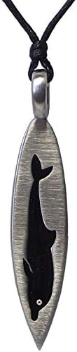 Pewter SURFBOARD DOLPHIN Pendant on Adjustable Black Cord Necklace Nickel Free