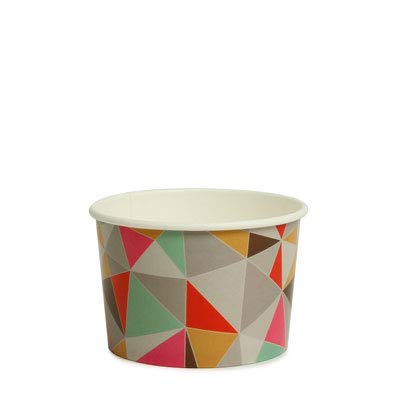 Sephra Disposable 8oz Polygon Patterned Cardboard/Paper Ice Cream Cups (Pack of 50) for Ice Cream, Gelato, Frozen Yogurt or other consumable products (Polygon, 8oz)