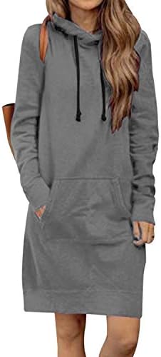 Women's Sweatshirt Dress 3/4 Sleeve Knee Length Casual Pocket Sport Hoodie
