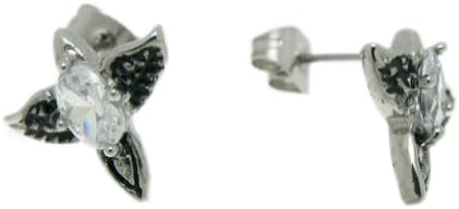 SWEETIE 8 WHITE Angel Wings Style Mens Unisex Stainless Steel CZ Stud Earrings , 2pc