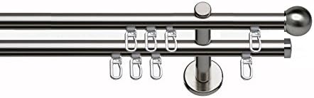 indeko-Plus Wall Columbes Curtain Rod with Internal Track 16 mm Diameter/30 different lengths, 2 Rail Stainless Steel Effect, Metal, Edelstahloptik, 130