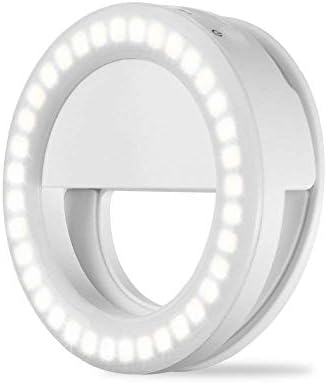 Reqo Selfie Ring Light Led Lighting Ring for iPhone Cell Phone Camera Mini Clip on 36 LED Bulbs Rechargeable Circle Light iPad Samsung White (Lights)