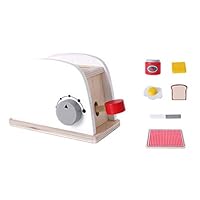 NiceBUY Wooden Kitchen Set Toy - Pop Up Toaster Coffee Machine Mixer Blender for Kids Cooking Baking Drinking Cups Eggs Milk Toys for Kids Pretend Play Toys (Toaster)