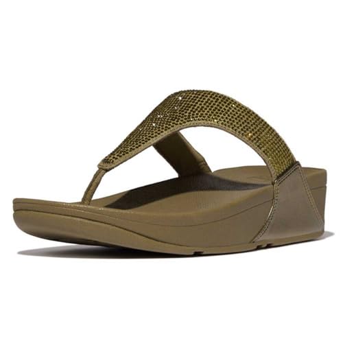 FitFlop Women's Lulu Crystal Embellished Toe-Post Sandals, Metallic Camo Green, 43 EU