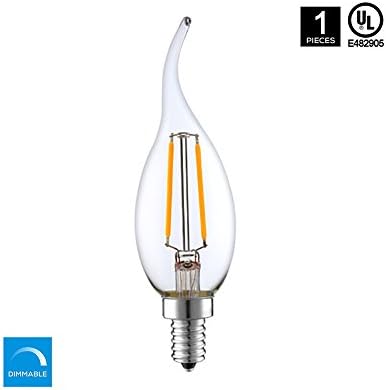 Worbest C35 LED Candle Light Bulbs 2W E12 2700K 220LM Dimmable C35 Flame Tip 2 Years Guarantee 20W Incandescent Replacement Energy Saving UL Listed