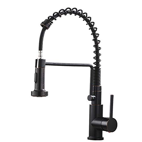 Friho Lead-Free Commercial Oil Rubbed Bronze Stainless Steel Single Handle Single Lever Pull Out Pull Down Sprayer Spring Kitchen Sink Faucet, Oil Rubbed Bronze Kitchen Faucets - Thumbnail 7