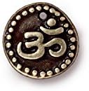 TierraCast Om Coin Drop, 10.75mm, Antique Brass Oxide Finish Pewter, 4-Pack