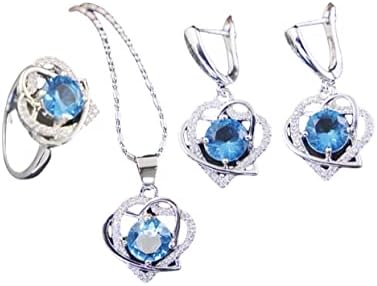 Feeyios Women's Jewelry Set – 925 Sterling Silver Rhinestone Zircon Simulated Emerald Necklace & Earrings Set, Gift Box Included