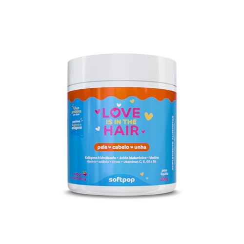 Softpop Love is in the Hair | Colágeno Hidrolisado com Ácido Hialurônico, Biotina, Vitamina C, Zinco e 9 Aminoácidos | Pele, Cabelo e Unhas | 200g