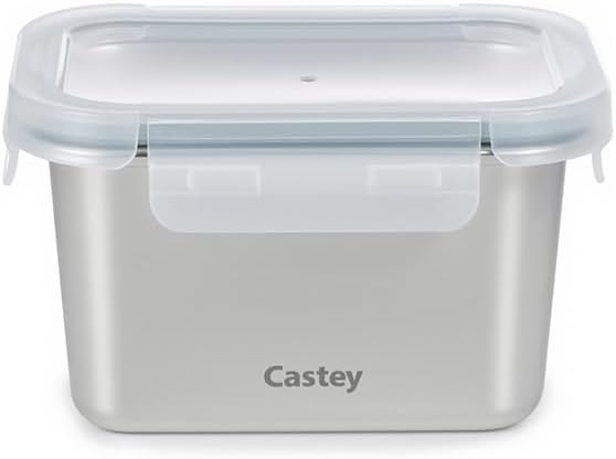 - Envase Rectangular de Acero Inoxidable, Cierre Hermético con Tapa, para Conservación de Alimentos, Tapa Libre de BPA, Diseño Antiderrames, Apto para el Lavavajillas (C-A750)