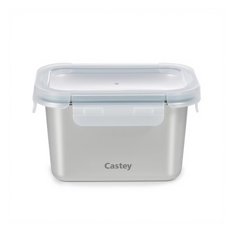 - Envase Rectangular de Acero Inoxidable, Cierre Hermético con Tapa, para Conservación de Alimentos, Tapa Libre de BPA, Diseño Antiderrames, Apto para el Lavavajillas (C-A750)