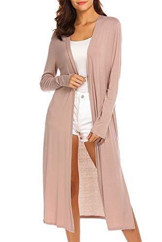 Locryz Long Maxi Cardigans for Women Draped Summer Casual(M,Nude)