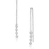 Vanbelle Sterling Silver Jewelry - Rhodium Plated with 925 Stamp - Threader Drop Earring with Cubic Zirconia Stone - Elegant Beautifully Handcrafted for Women