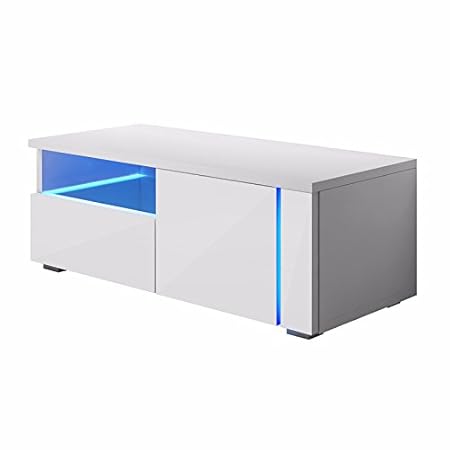 Selsey Oxy Single – TV-Lowboard/Fernsehschrank/Fernsehtisch mit Schrankfächern und offenem Fach auf der linken Seite (100 cm, in Weiß mit LED-Beleuchtung)