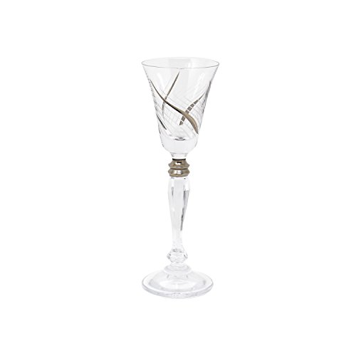 Set of 6 Handcrafted Cordial Liqueur Crystal Glass Drinking Glasses with Real Platinum Detailing, Luxurious Gift for Men and Women - For Scotch, Vodka, Spirits, Liquors & Schnapps, 7" Height, 2 oz